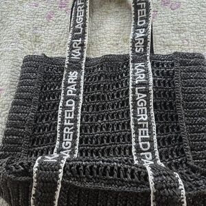 Karl Lagerfeld Antibes Straw Logo Strap Tote